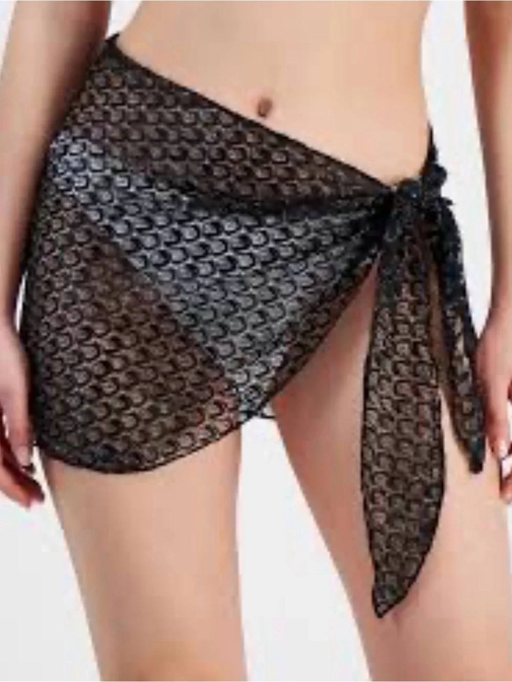 Black Sheer Hip Tie Swim Sarong